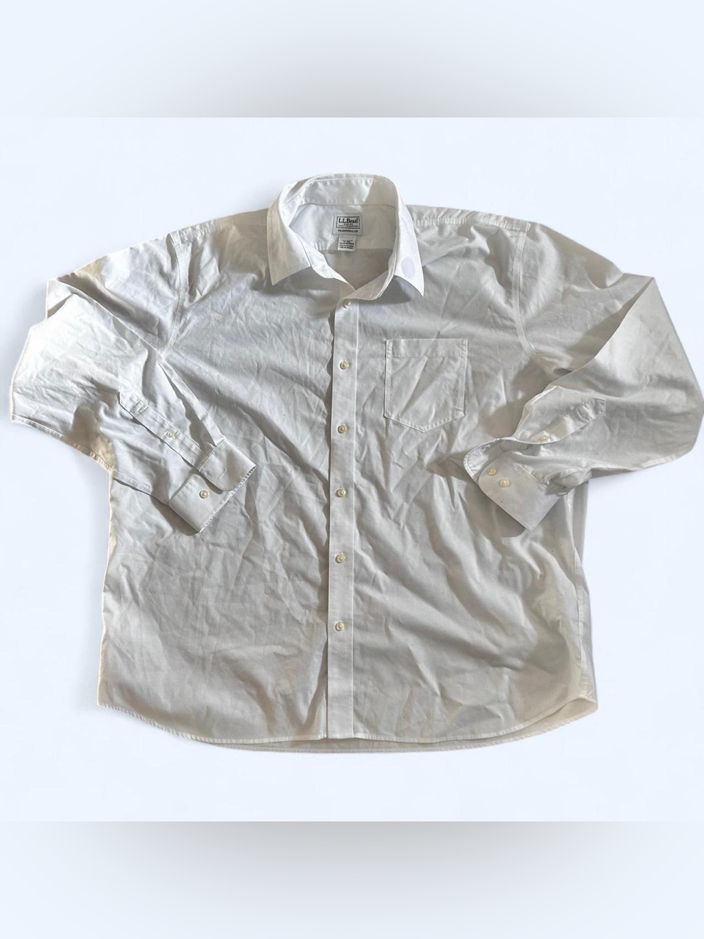 L.L. Bean Classic White Dress Bottom Down Shirt For Men